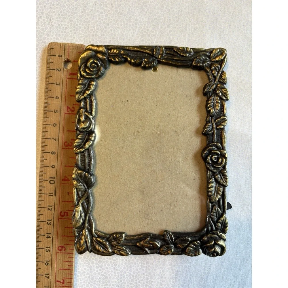 Vintage Weston Ornate‎ Bronze Toned Rose Flower Edge Photo Frame Desktop Stand